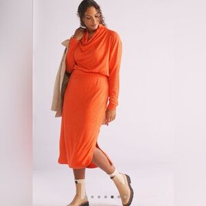 Brand New With Tags Anthropologie Comfy and Chic Red/Orange Cowl Neck Dress